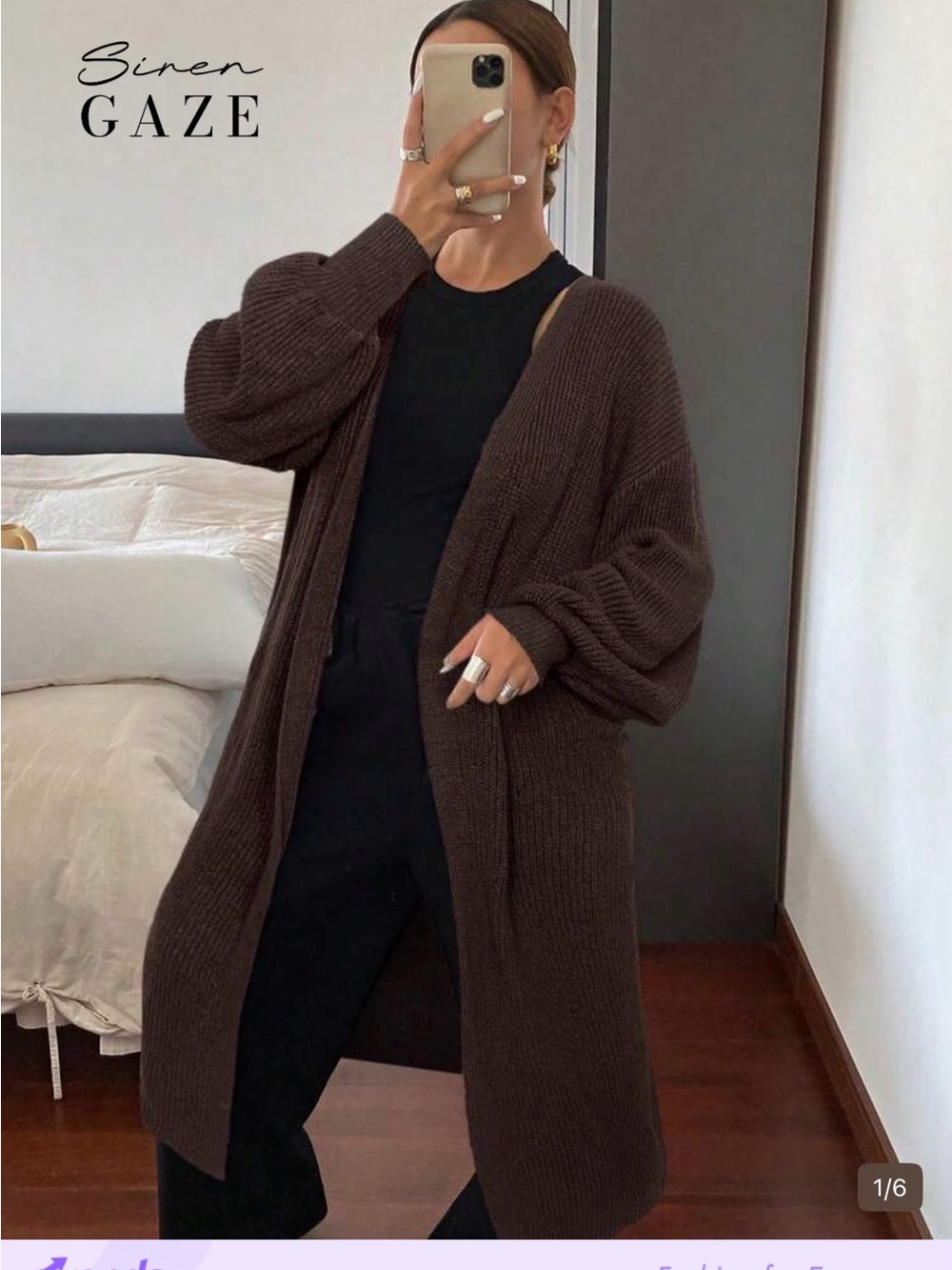 SHEIN Brown Open-Front Chunky Knit Long Cardigan
